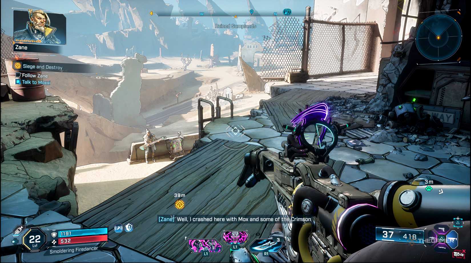 The player outside of Moxxi's bar looking at a ladder in Borderlands 4.