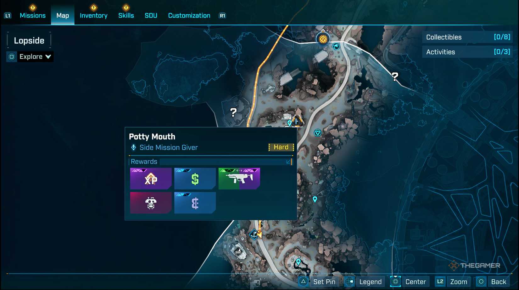 The location of the Potty Mouth highlighted on the map of Borderlands 4.