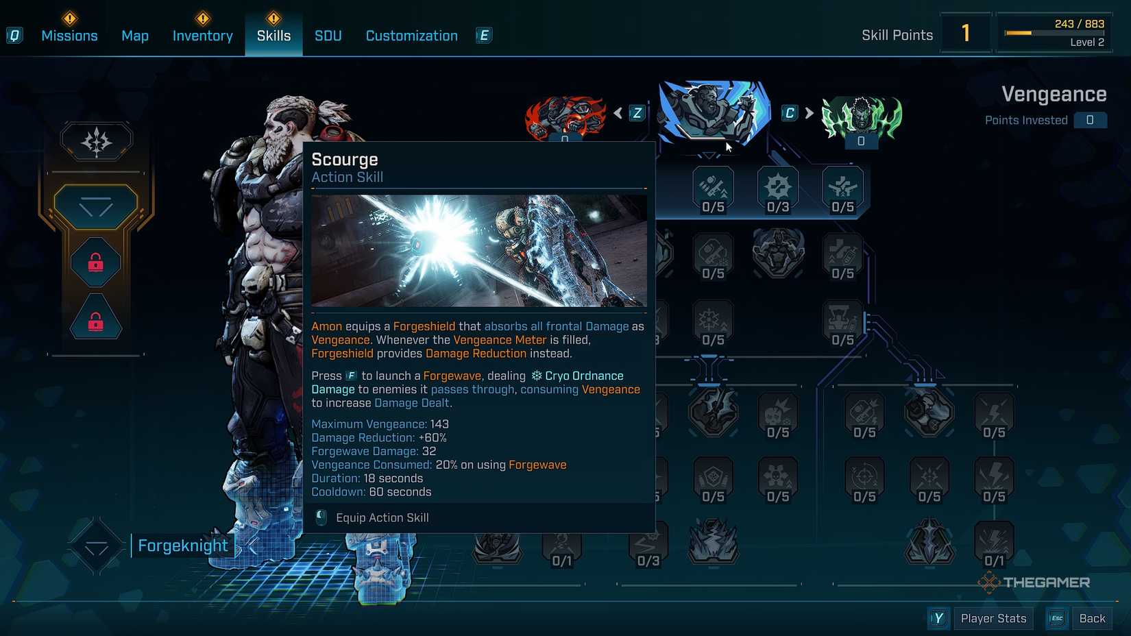 Borderlands®4 Amon skill menu with the Vengeance skill tree displayed.