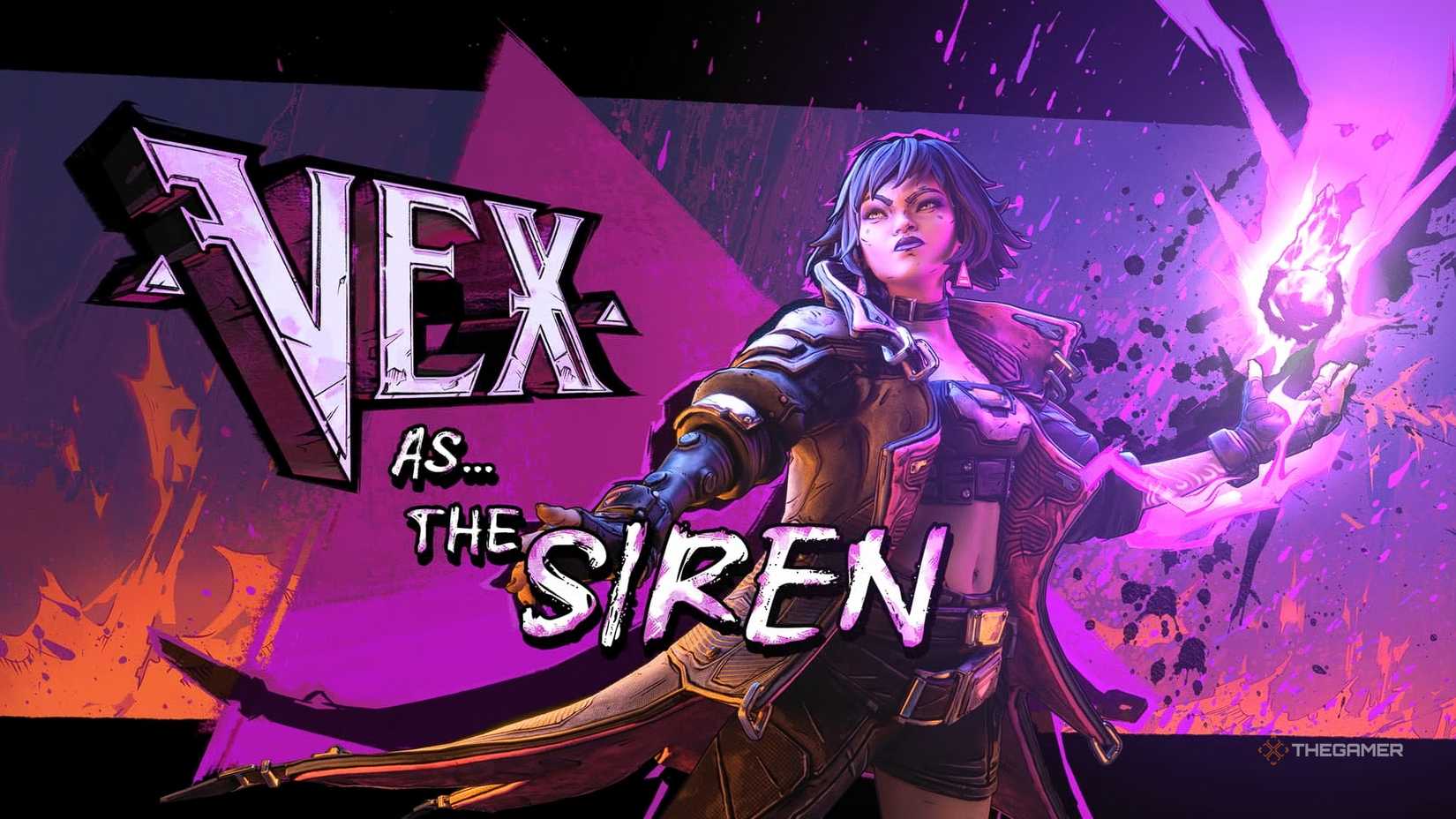 Borderlands®4 Vex the Siren title screen, surrounded in purple.