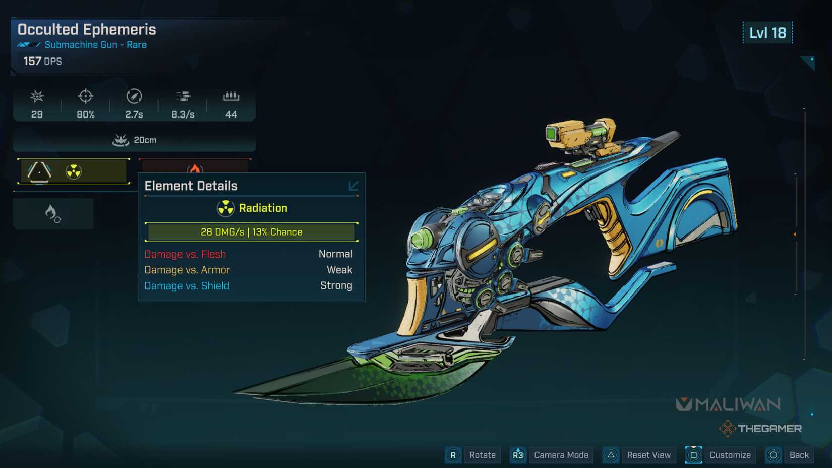 a maliwan occulted ephemeris is inspected on the menu screen of borderlands 4.