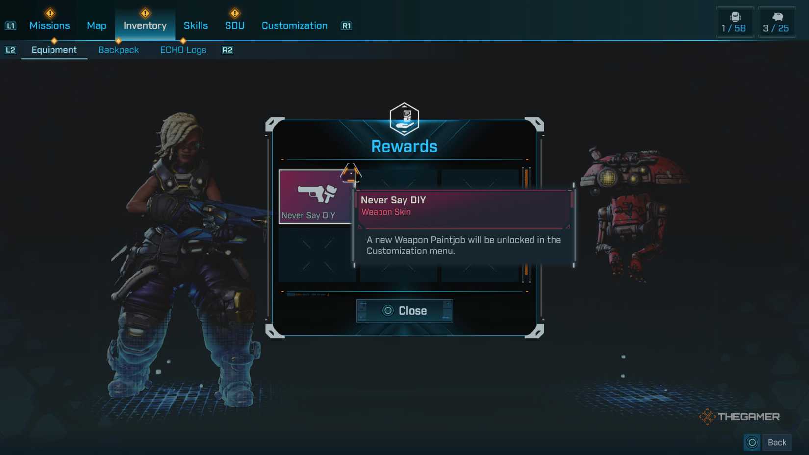 a player receives the never say diy weapon skin for completing the survivalist cache collection challenge in borderlands 4.