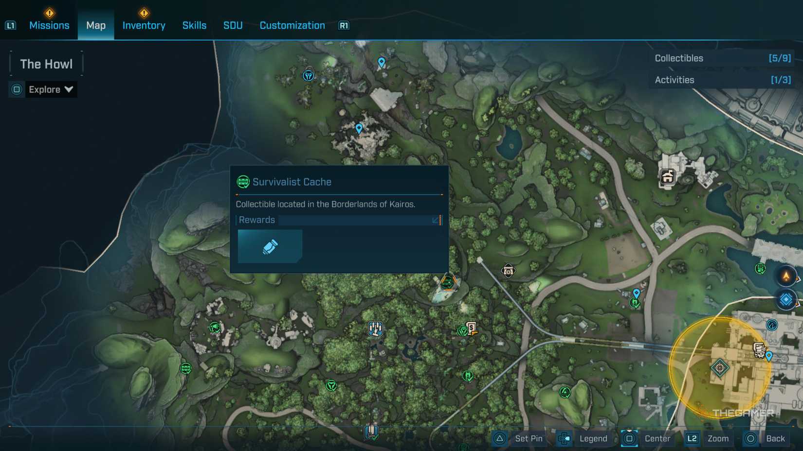 the survivalist cache at rootdown estates is highlighted in on the map in borderlands 4.