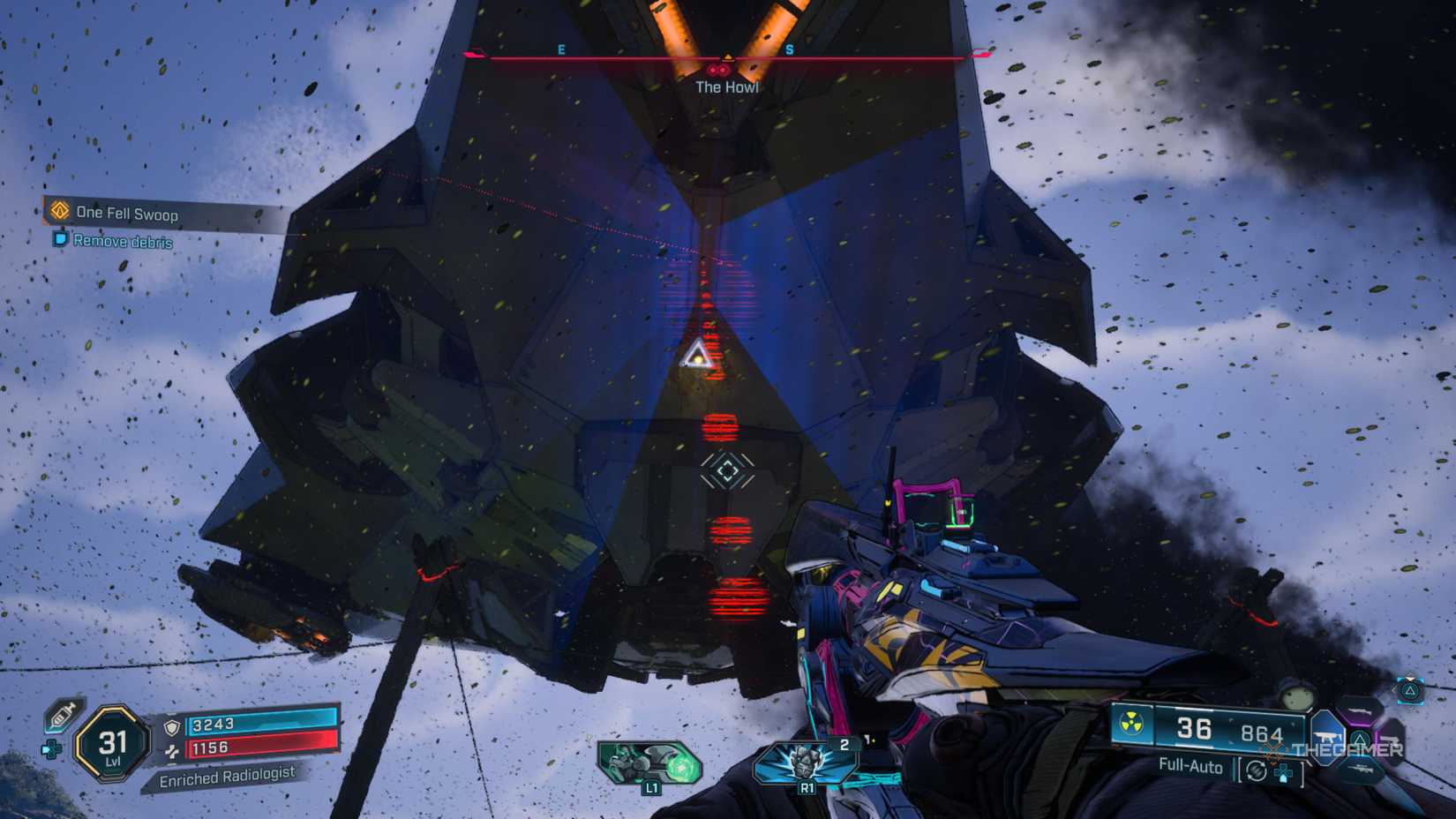 the locust attack ship sent by the order is viewed from below in borderlands 4.