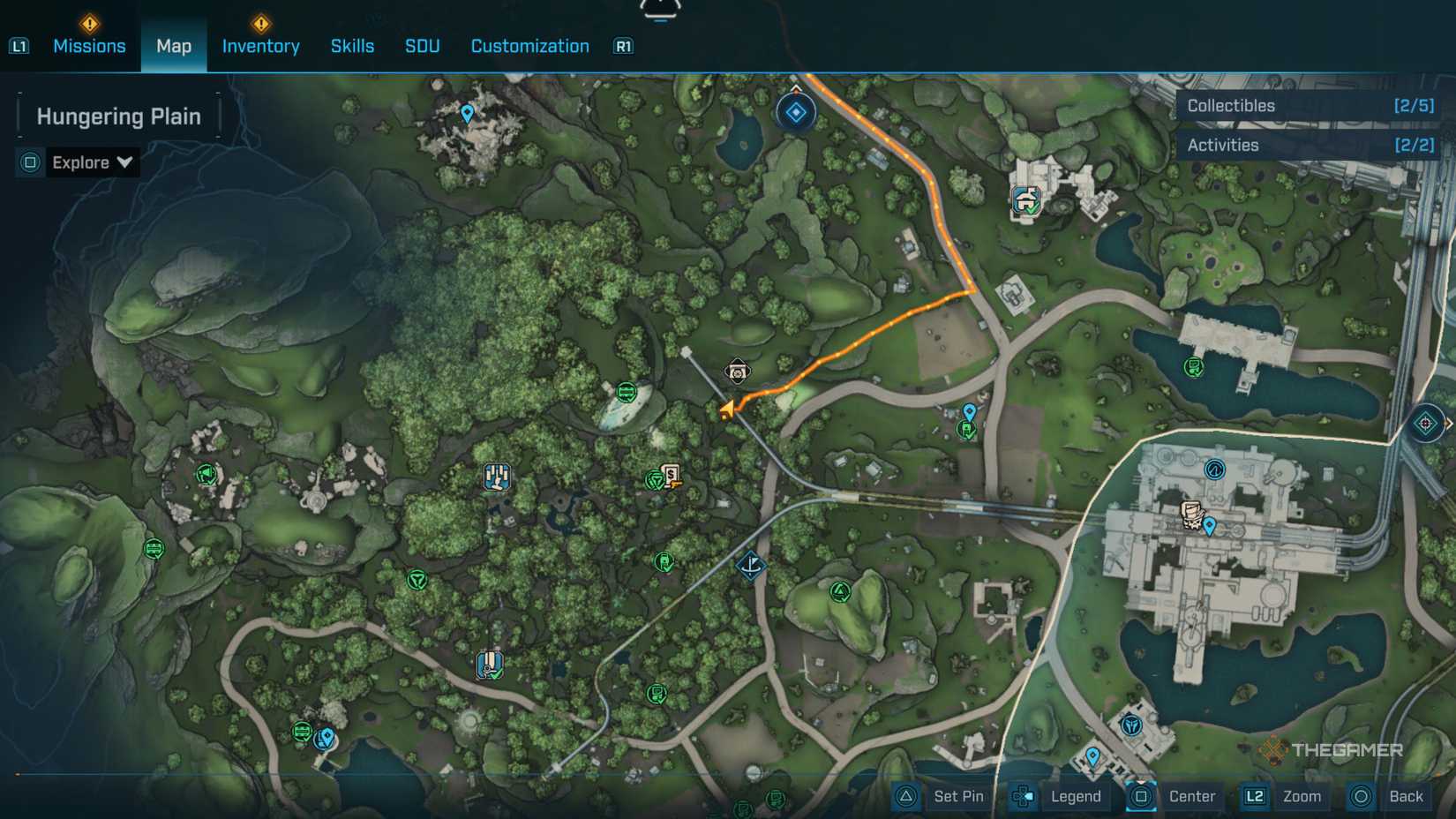 the in-game map of borderlands 4 shows a player near blacklime bunker in the fadefields.
