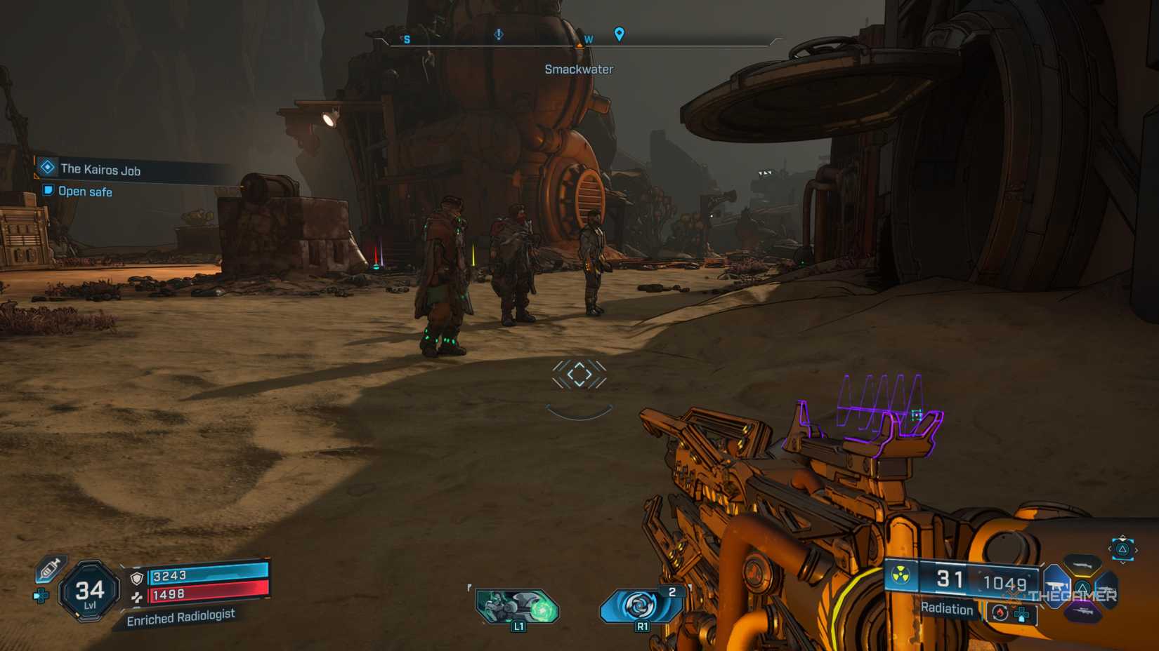shim, kilo, and glitch stand in front of the recovered safe in borderlands 4.