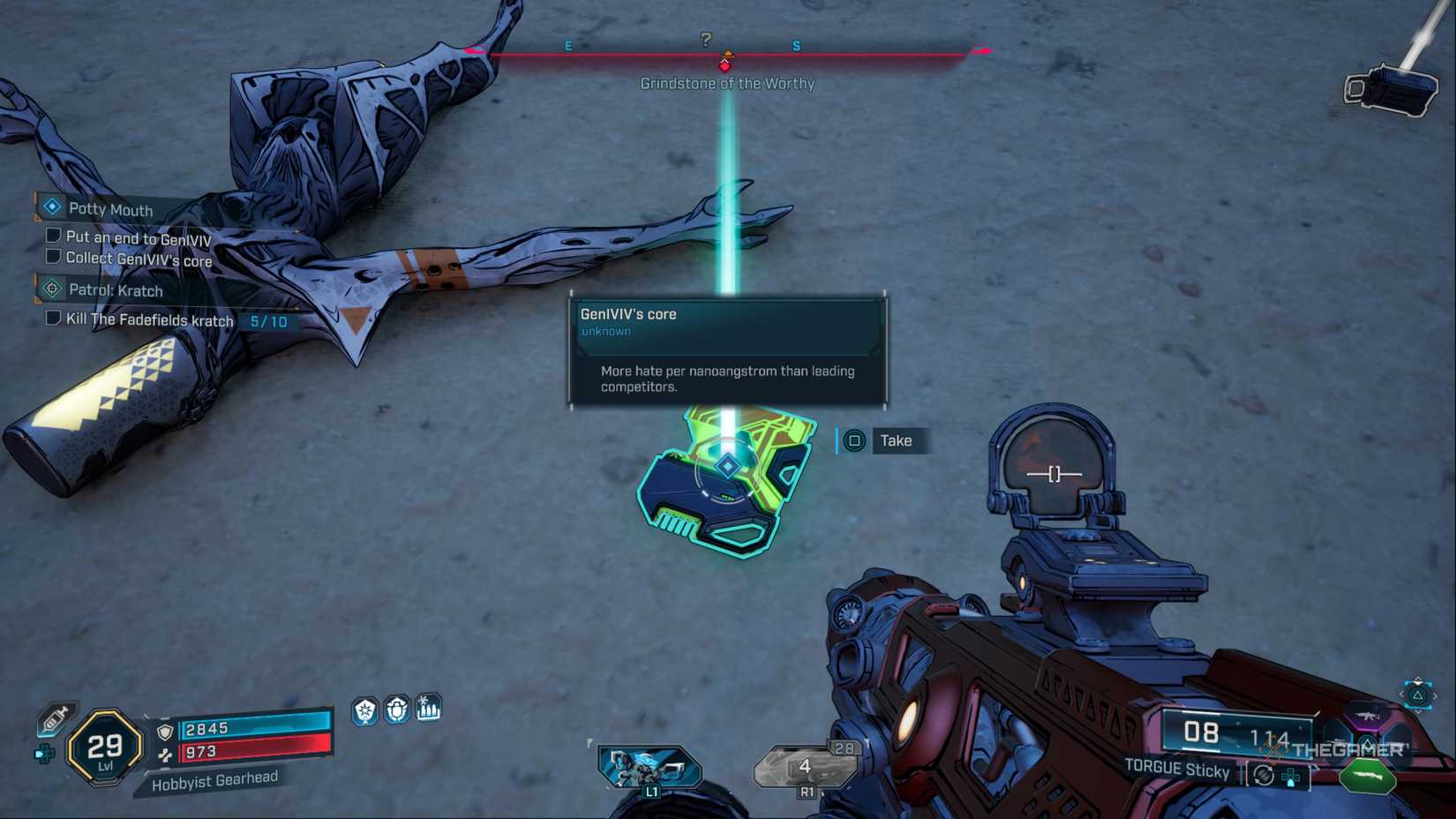 GenIVIV's core sits on the ground next to a robot corpse in Borderlands 4.