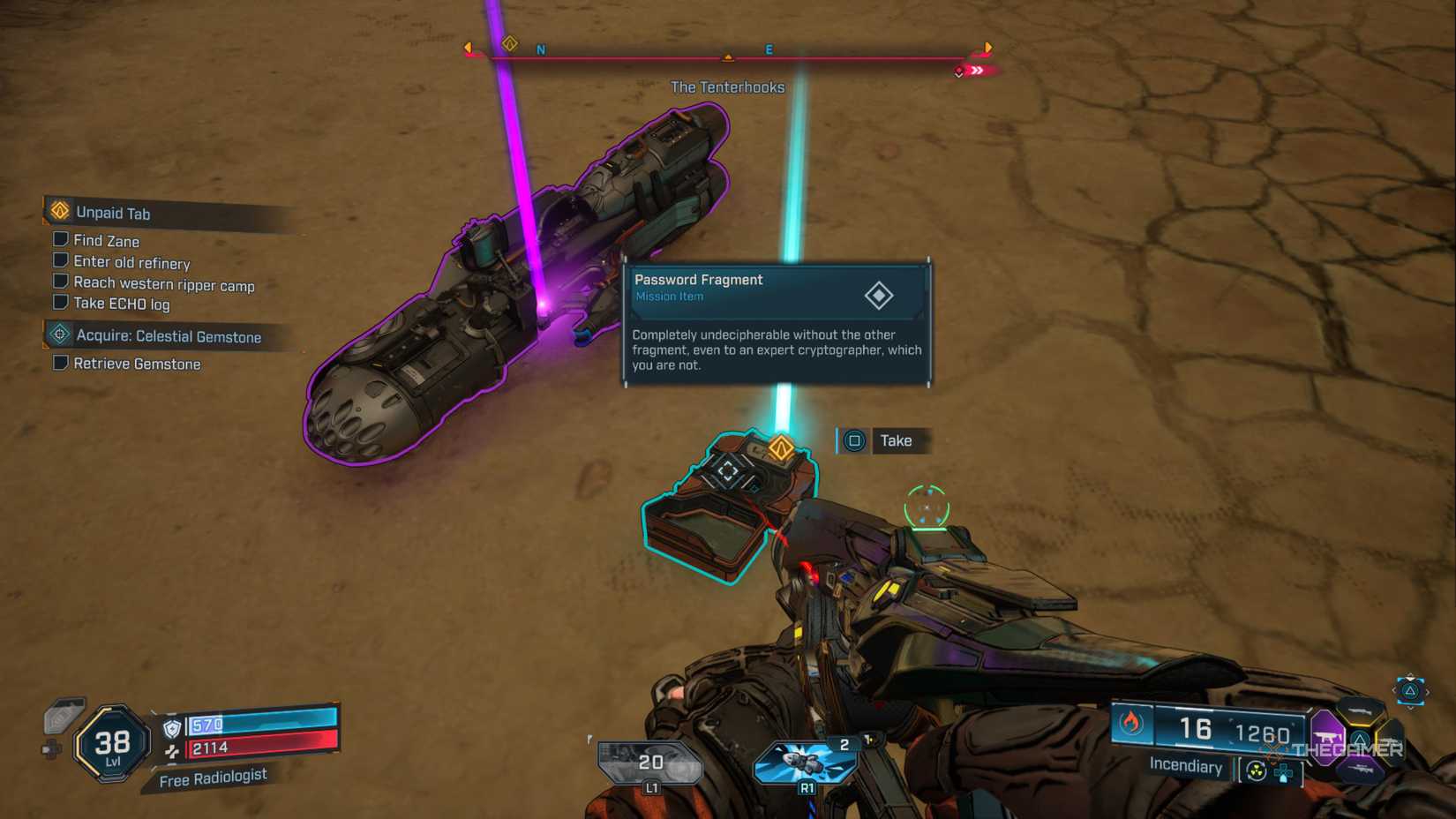 a password fragment for the ripper refinery lies on the ground next to an epic gun in borderlands 4.