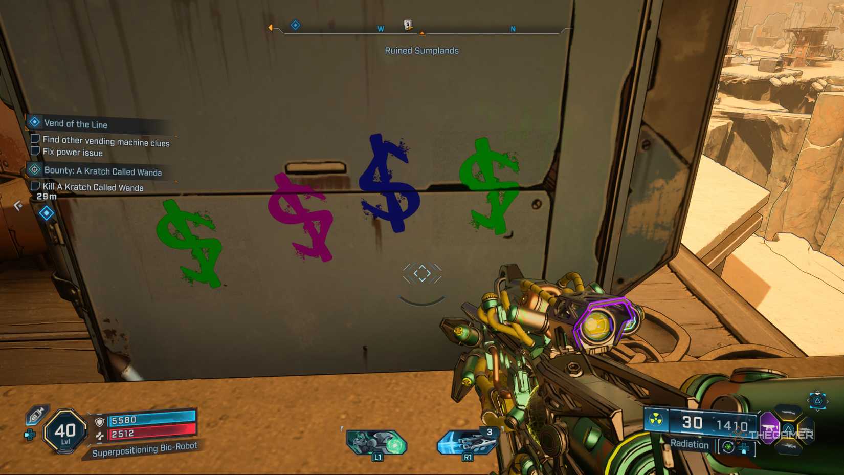 uncrossed dollar signs are painted on the back of a vending machine in borderlands 4.