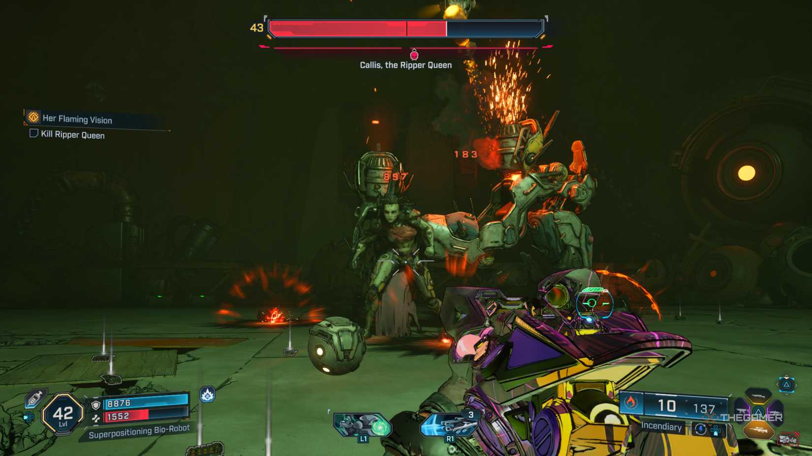callis stands on her feet to fire mortar rounds from her cybernetic limbs in borderlands 4.
