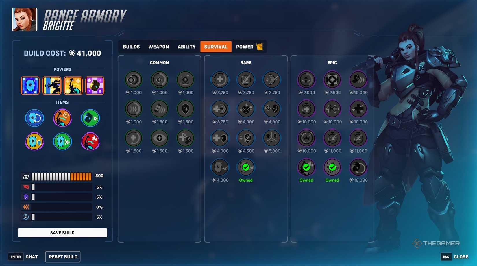Brigitte in a build menu in Stadium in Overwatch 2.