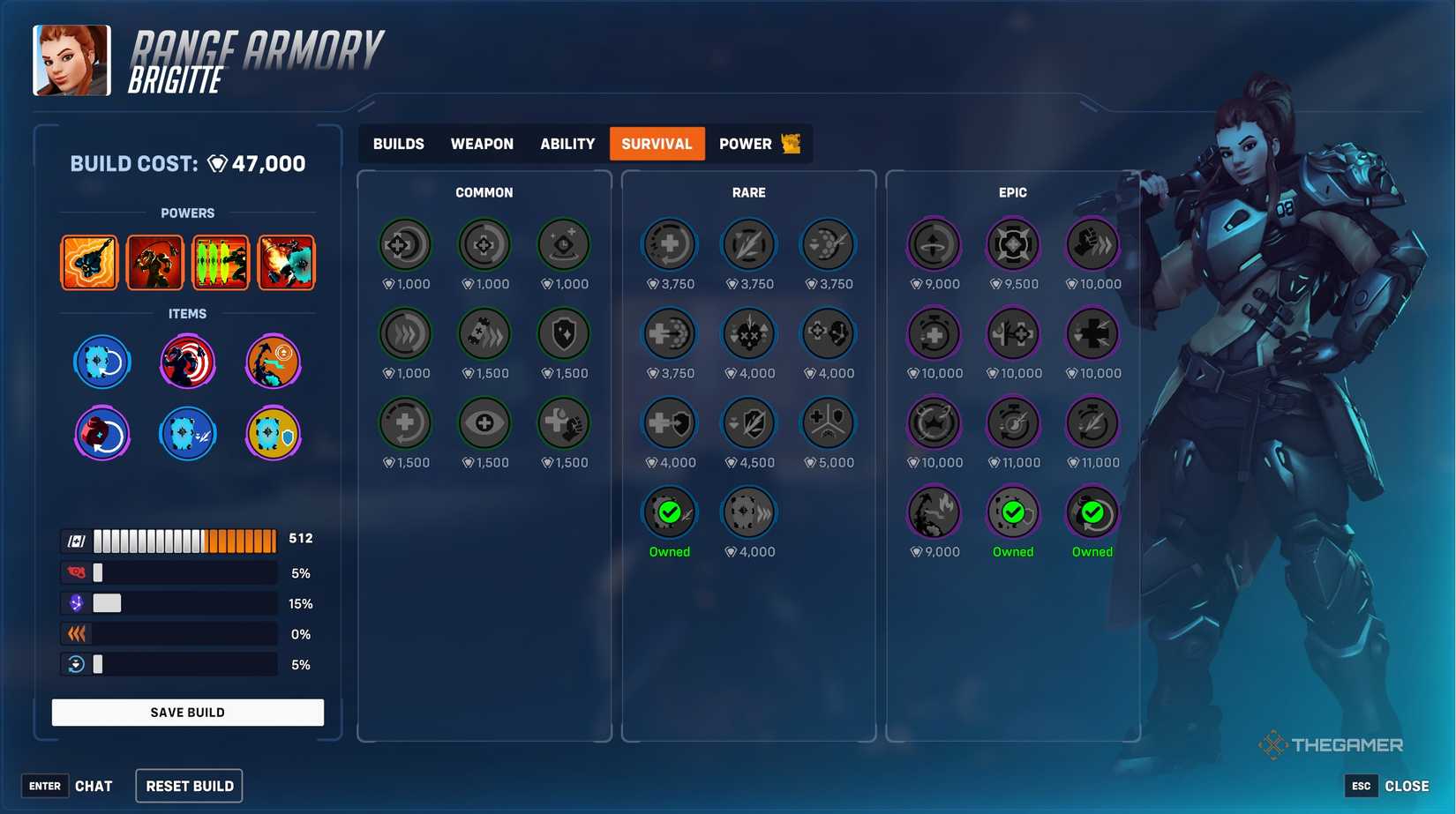 Brigitte in a build menu in Stadium in Overwatch 2.
