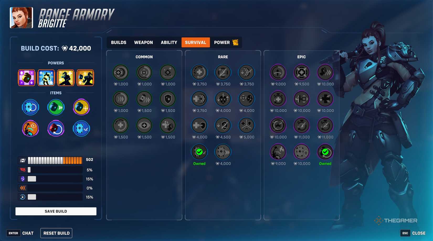 Brigitte in a build menu in Stadium in Overwatch 2.
