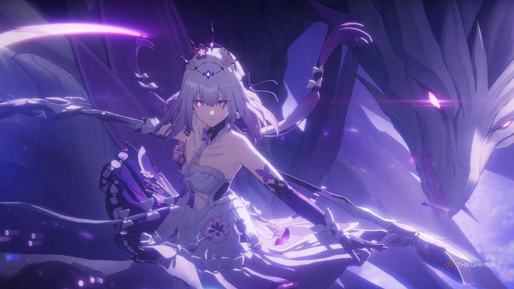 Castorice and her dragon Pollux ready to fight in Honkai Star Rail.