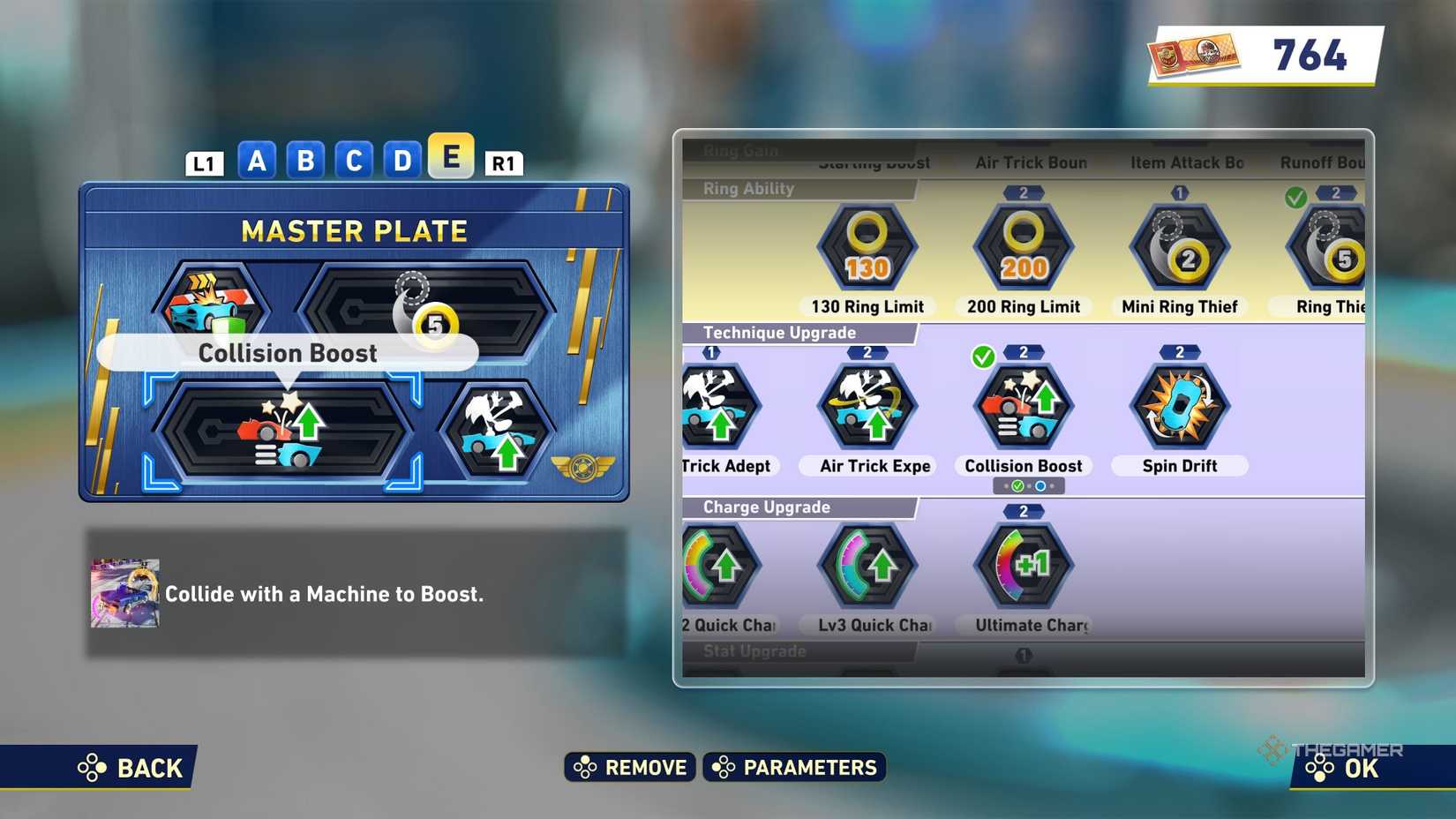 Collision Boost Gadget on a Gadget Board in Sonic Racing CrossWorlds.