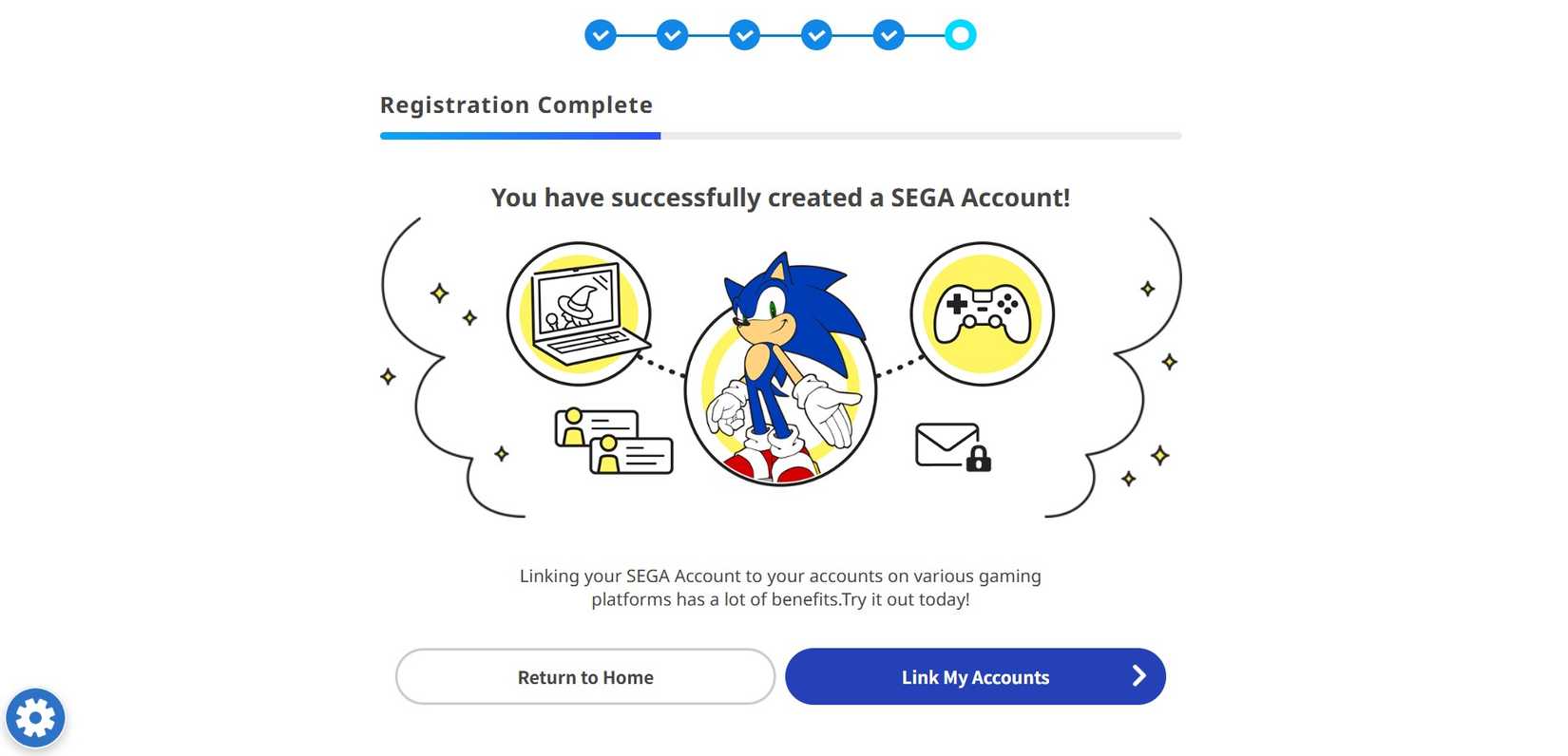 Completing the signup for a Sega Account to get the Blue Star in Sonic Racing CrossWorlds.