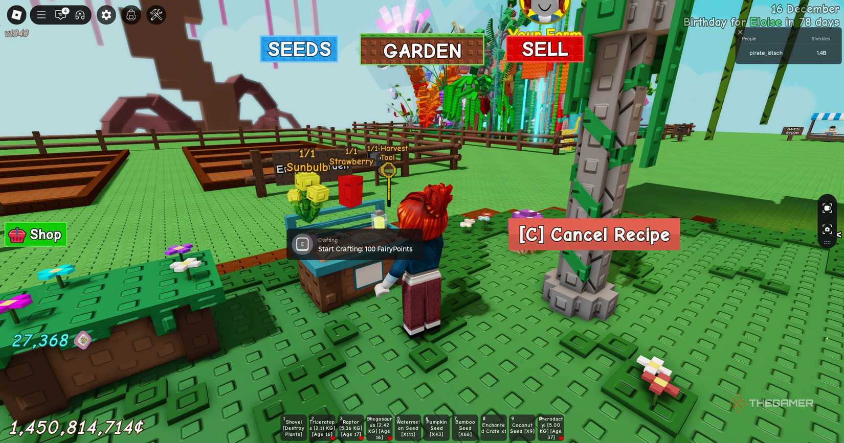 Crafting a Fairy Net in Roblox Grow a Garden.