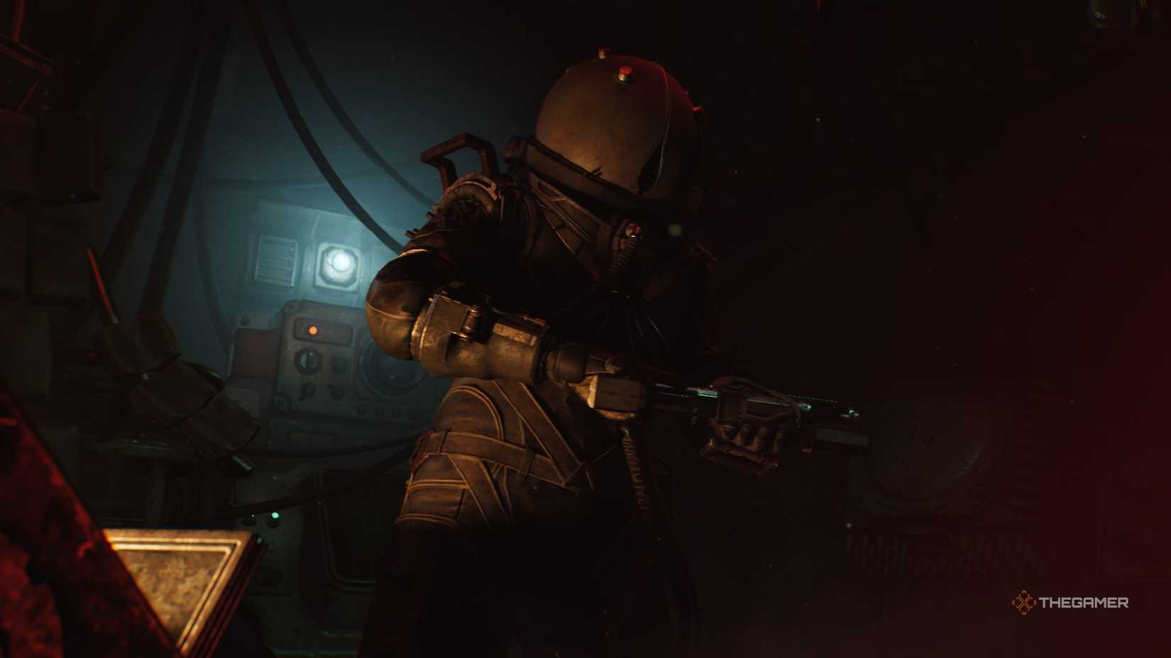 The Traveler holding a pistol in Cronos: The New Dawn.