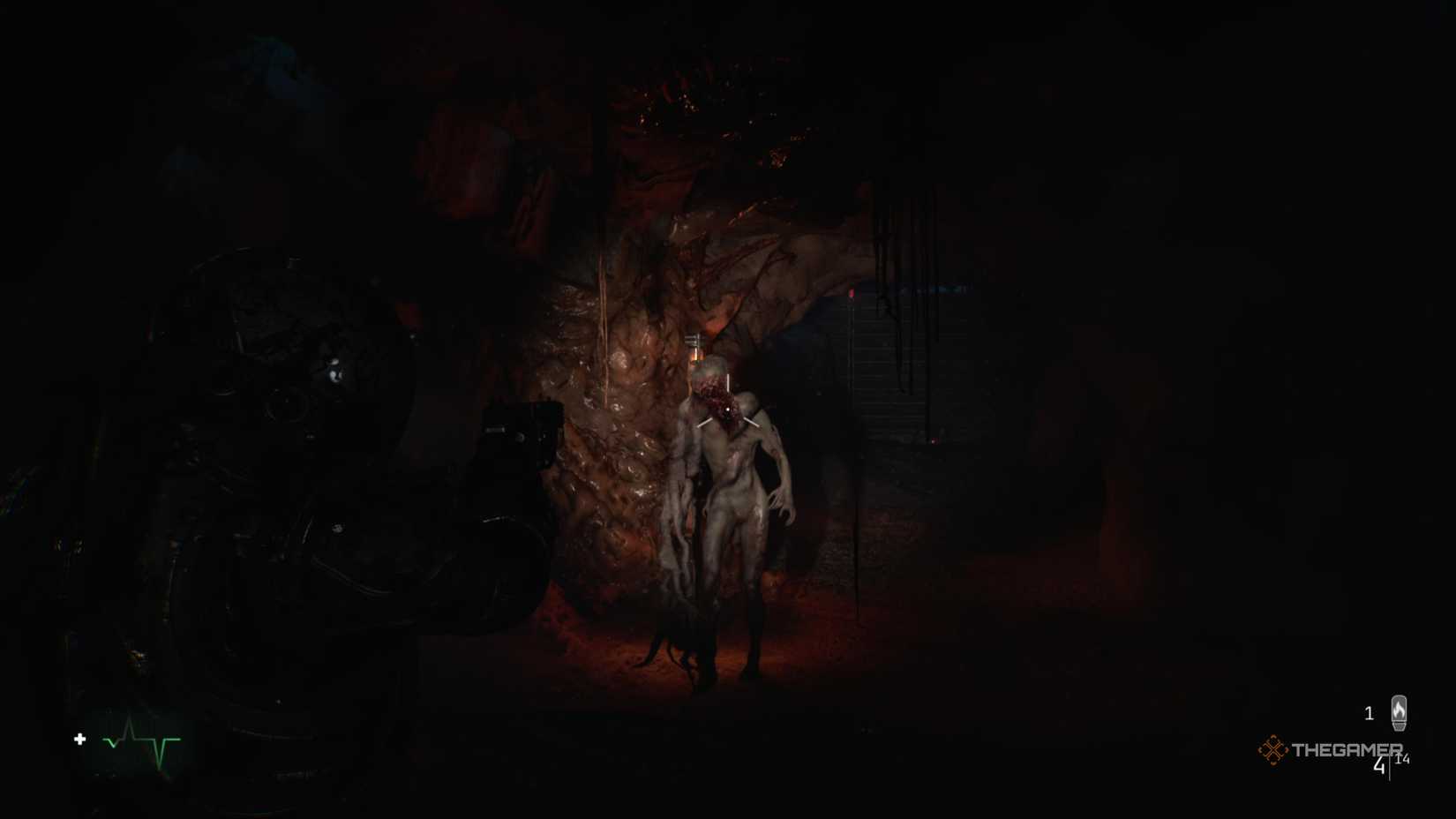 Aiming a gun at an Orphan in Cronos: The New Dawn.