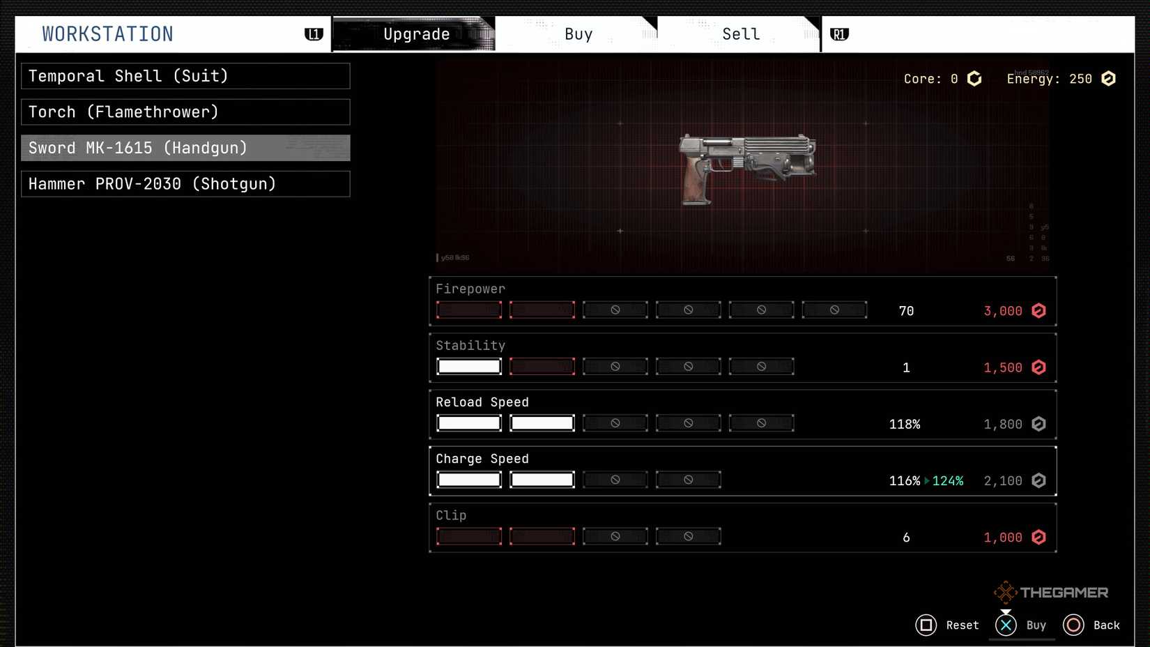 The Sword upgrade screen in Cronos: The New Dawn.