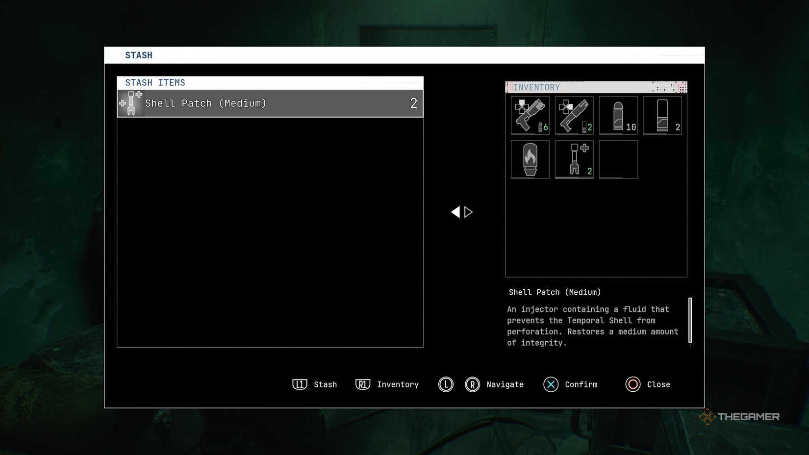 Placing medium heals in the stash in Cronos: The New Dawn.
