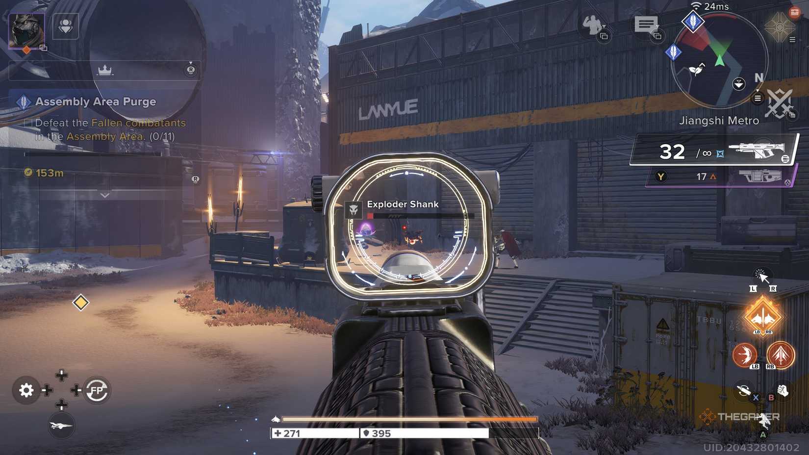 The player using ADS while targeting an enemy in Destiny: Rising. 