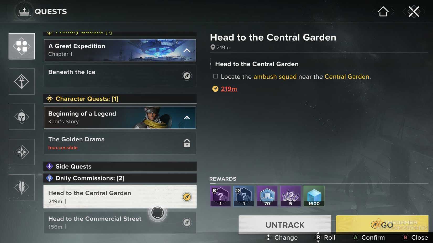 In the player's Quest menu with the one of the Daily Commissions selected in Destiny: Rising. 