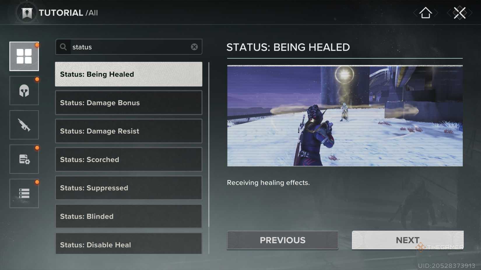 Destiny Rising Status Effect Menu