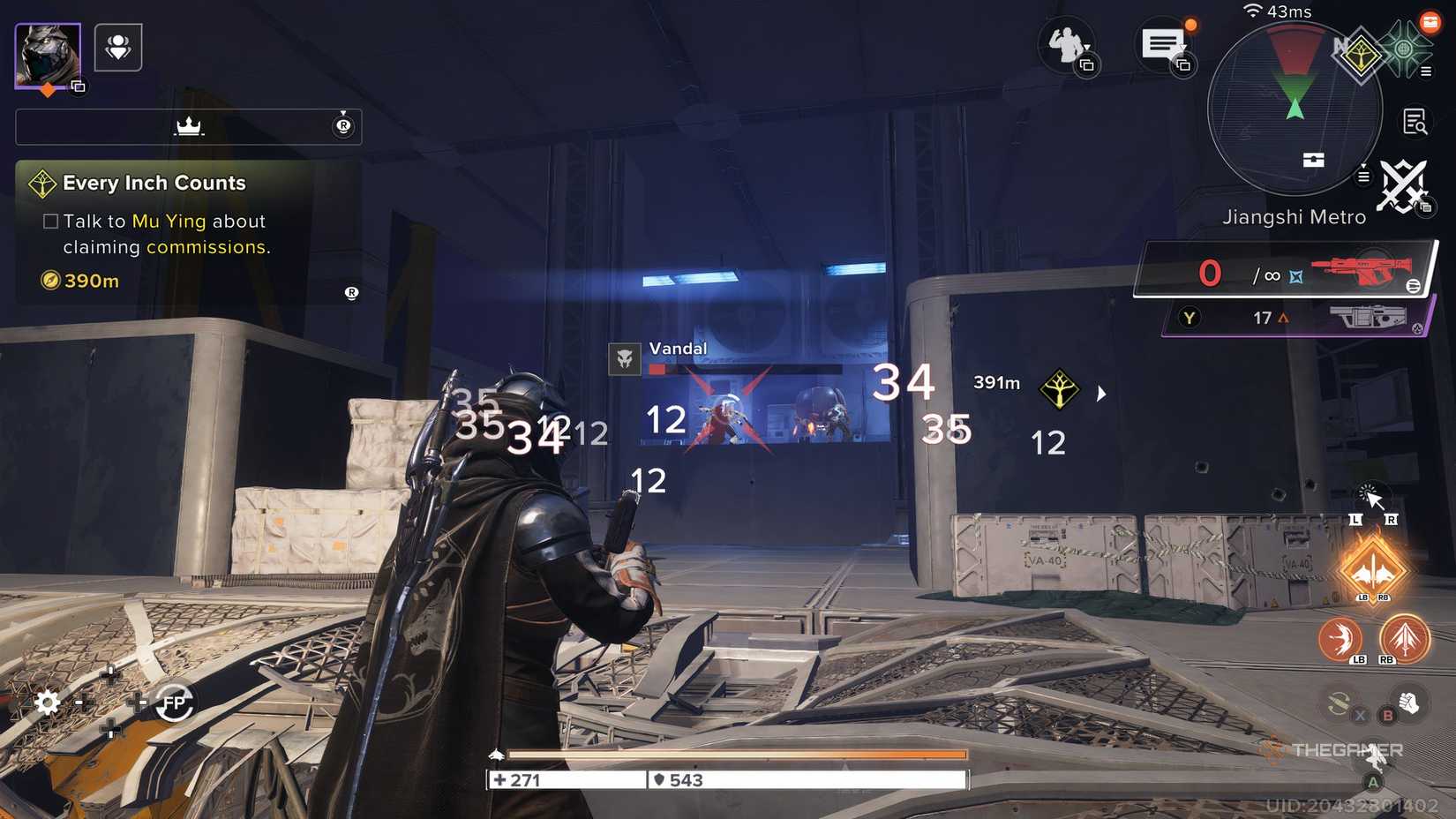 The player attacking two Vandal enemy types in the distance in Destiny: Rising. 