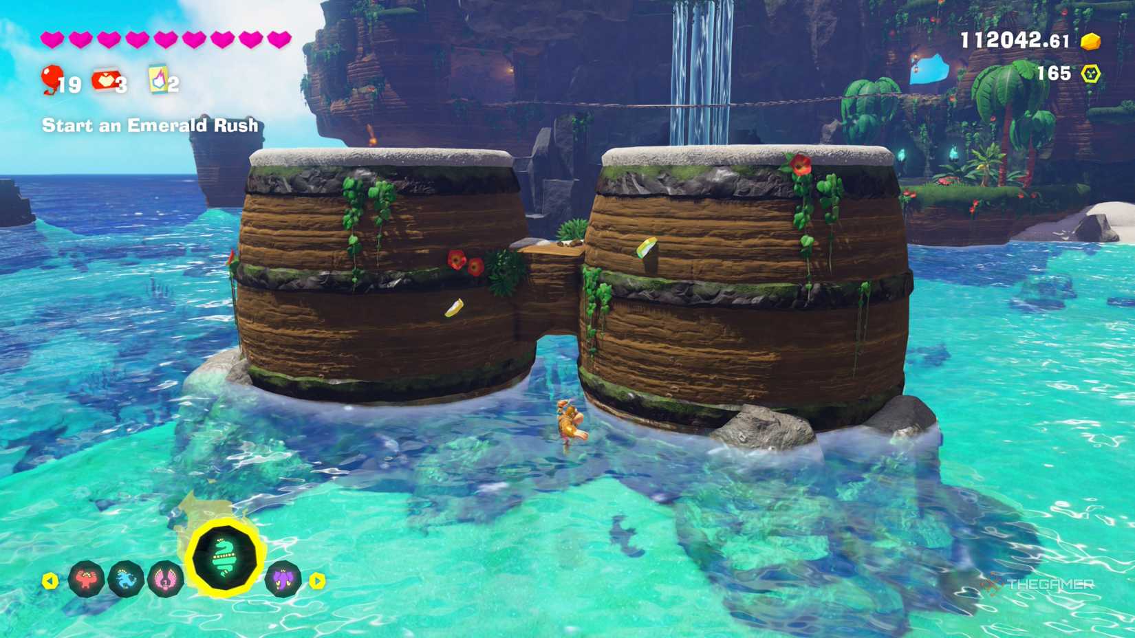 DK swimming around the bongos near DK Island in Donkey Kong Bananza.