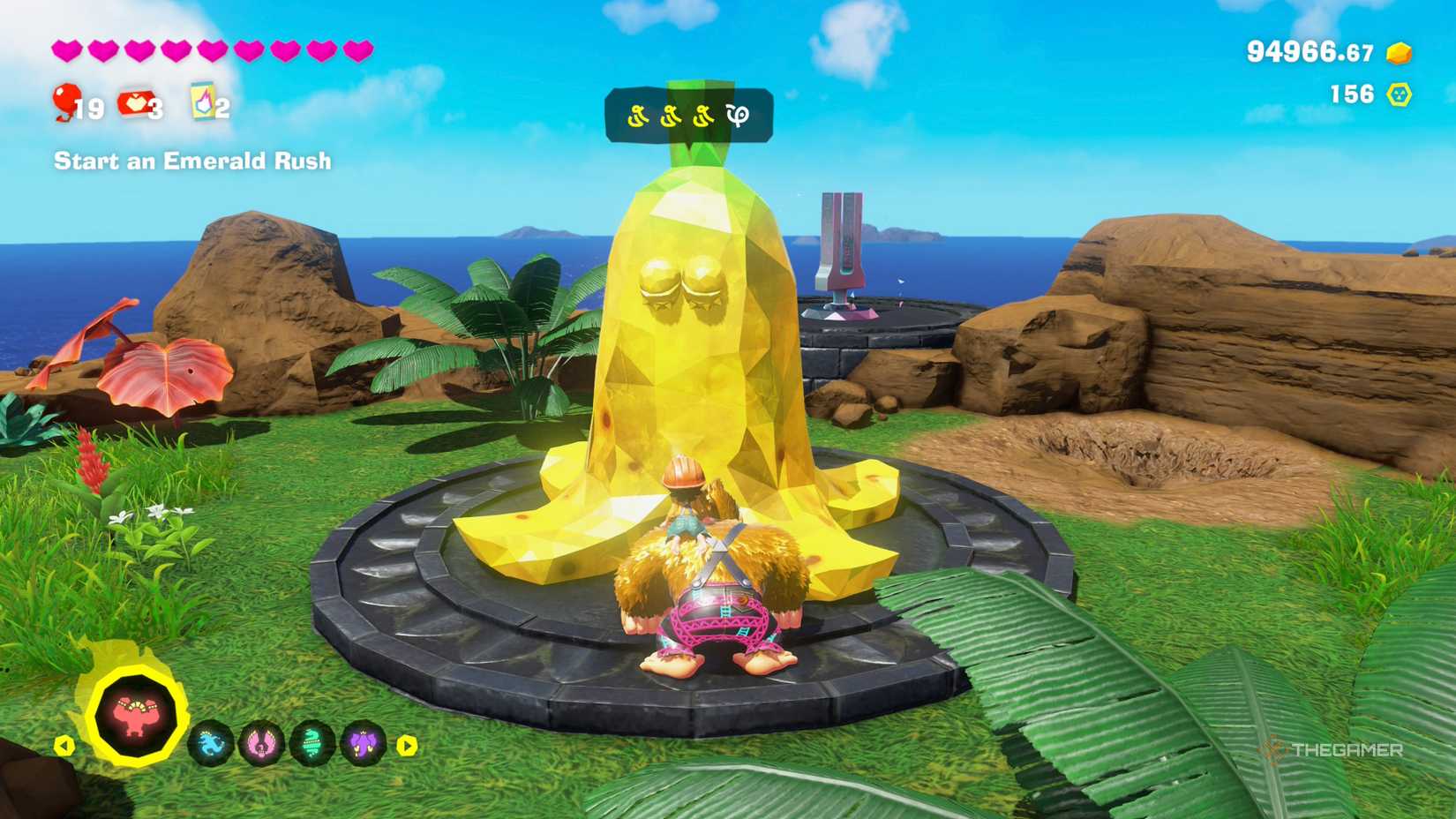 Donkey Kong and Pauline beside Banadiumtone with four symbols in Donkey Kong Bananza.