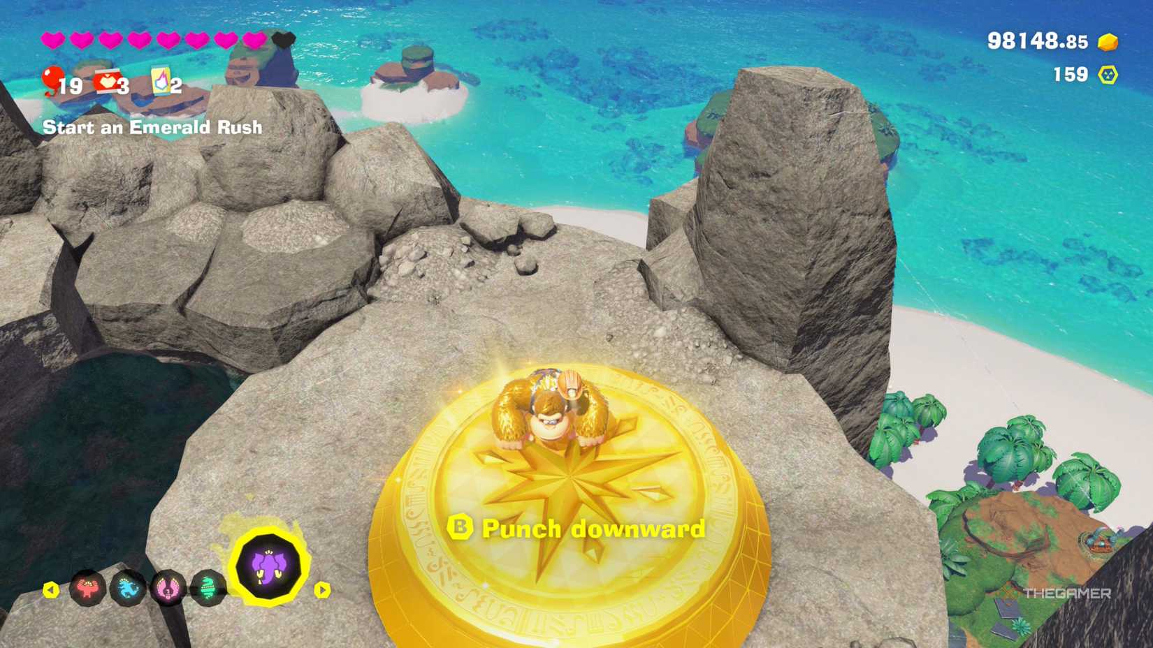Donkey Kong and Pauline on a bonus level on DK Island in Donkey Kong Bananza.