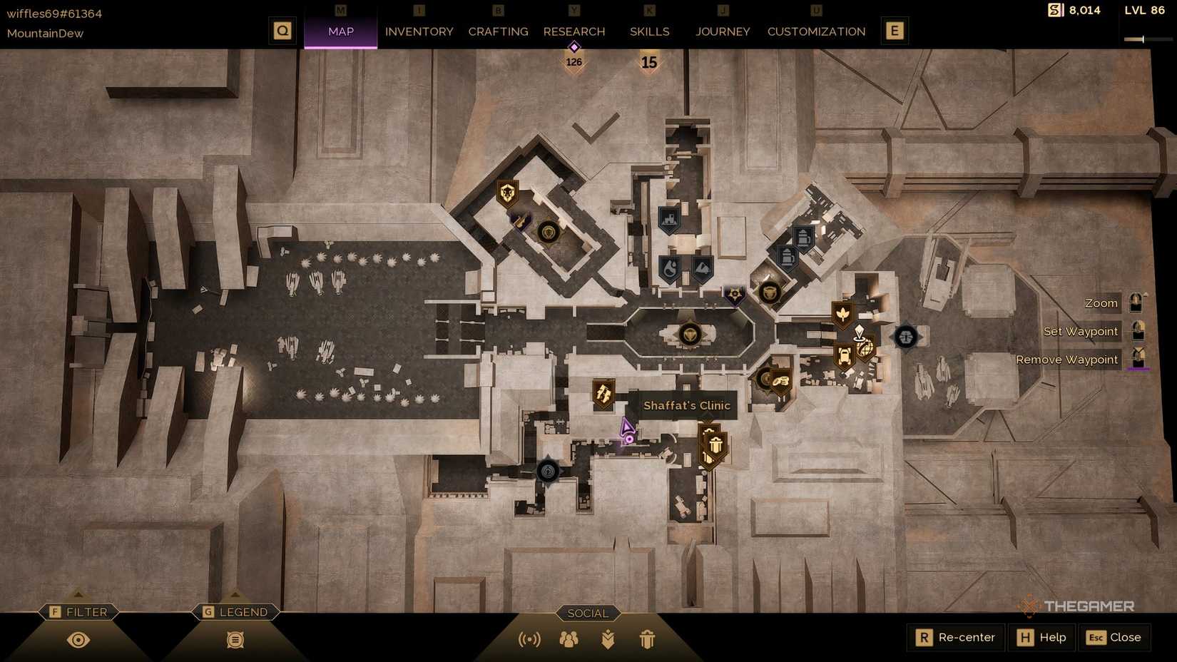 The map of Arrakeen open with Dr. Shaffat's Clinic selected in Dune: Awakening. 