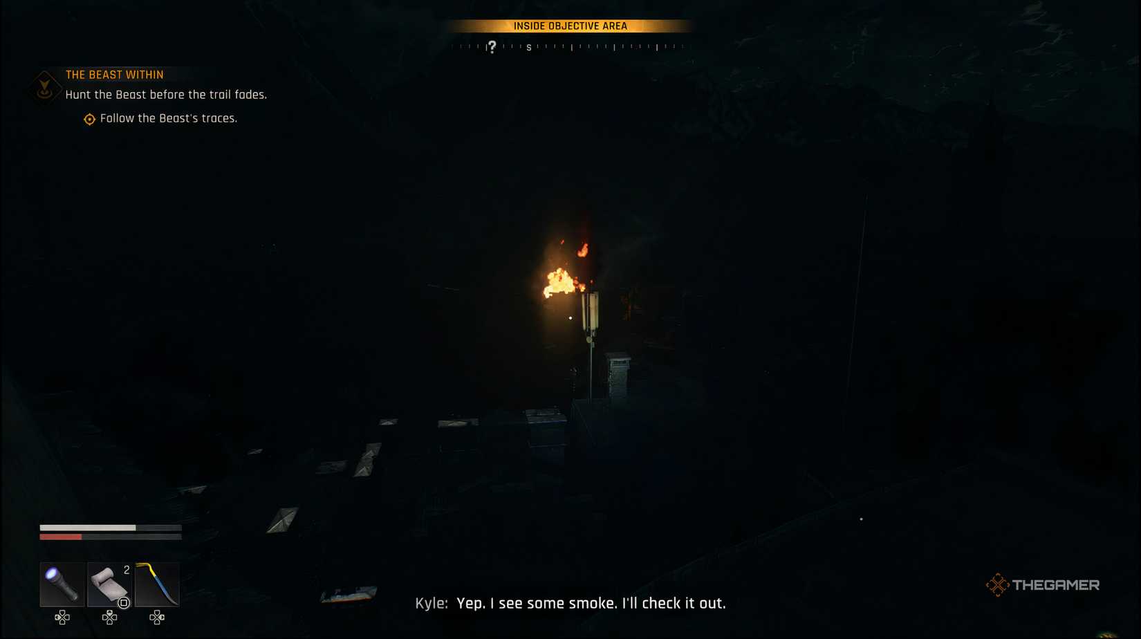 An explosion happening in the distance in Dying Light: The Beast.