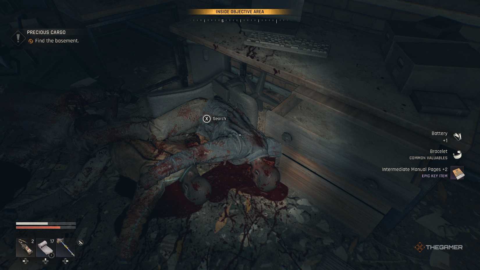 Dying Light The Beast looting corpses in the dark.