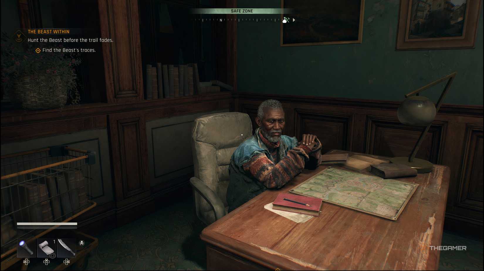 The player in the Town Hall looking at Jacob who's sitting next to table in Dying Light: The Beast.