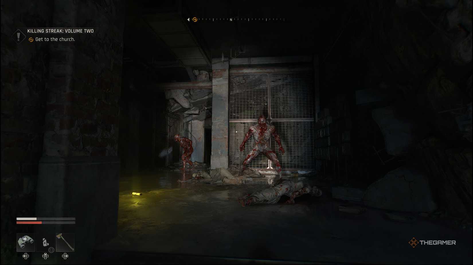 The player in a tunnel looking at two Volatile zombies with one starting to chase the player in Dying Light: The Beast.