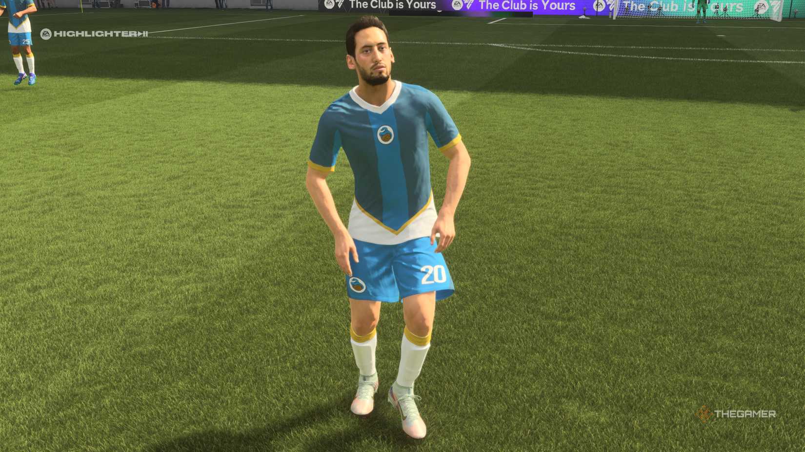 The Best Defensive Midfielders Hakan Calhanoglu on the pitch in EA Sports FC 26.