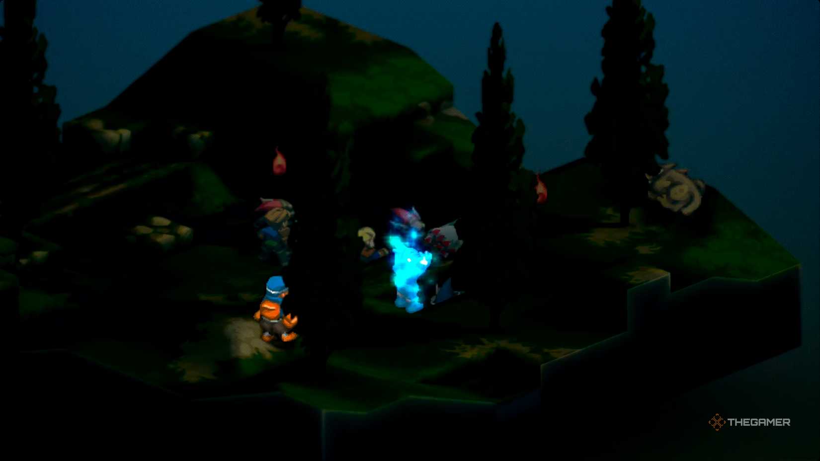 A Chemist throwing a Potion at Delita to replenish his health in Final Fantasy Tactics: The Ivalice Chronicles.