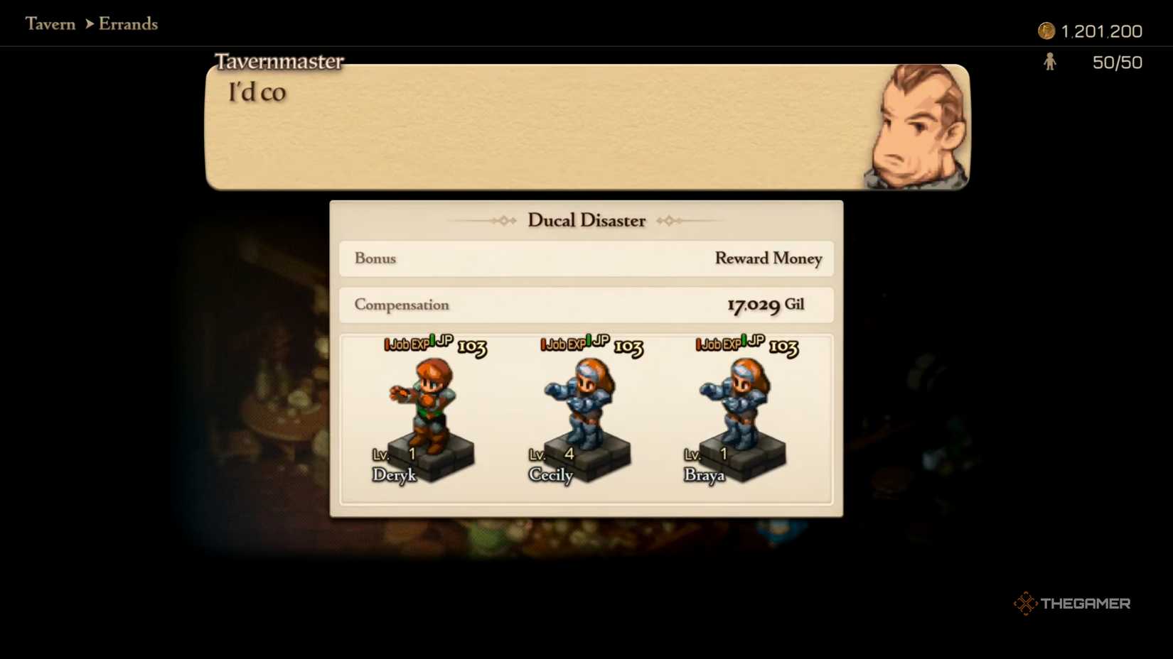An expedition team completing the Ducal Disaster Errand and earning 17,029 Gil in Final Fantasy Tactics: The Ivalice Chronicles.