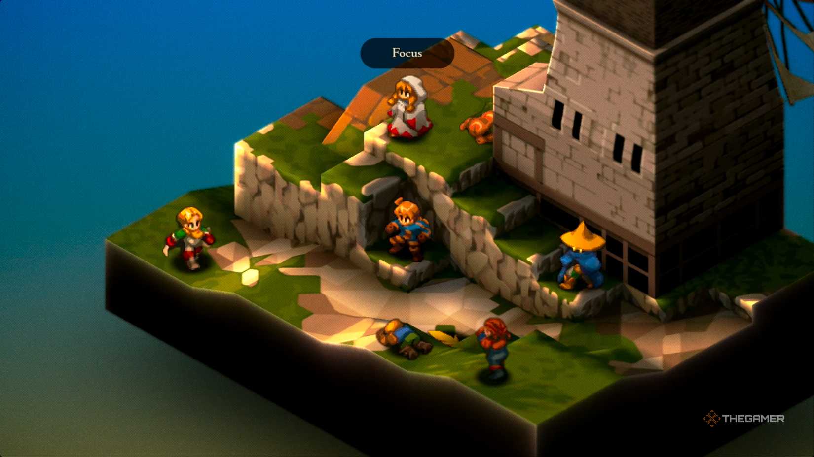 Ramza performing Focus to raise his physical attack and gain EXP and JP in Final Fantasy Tactics: The Ivalice Chronicles.