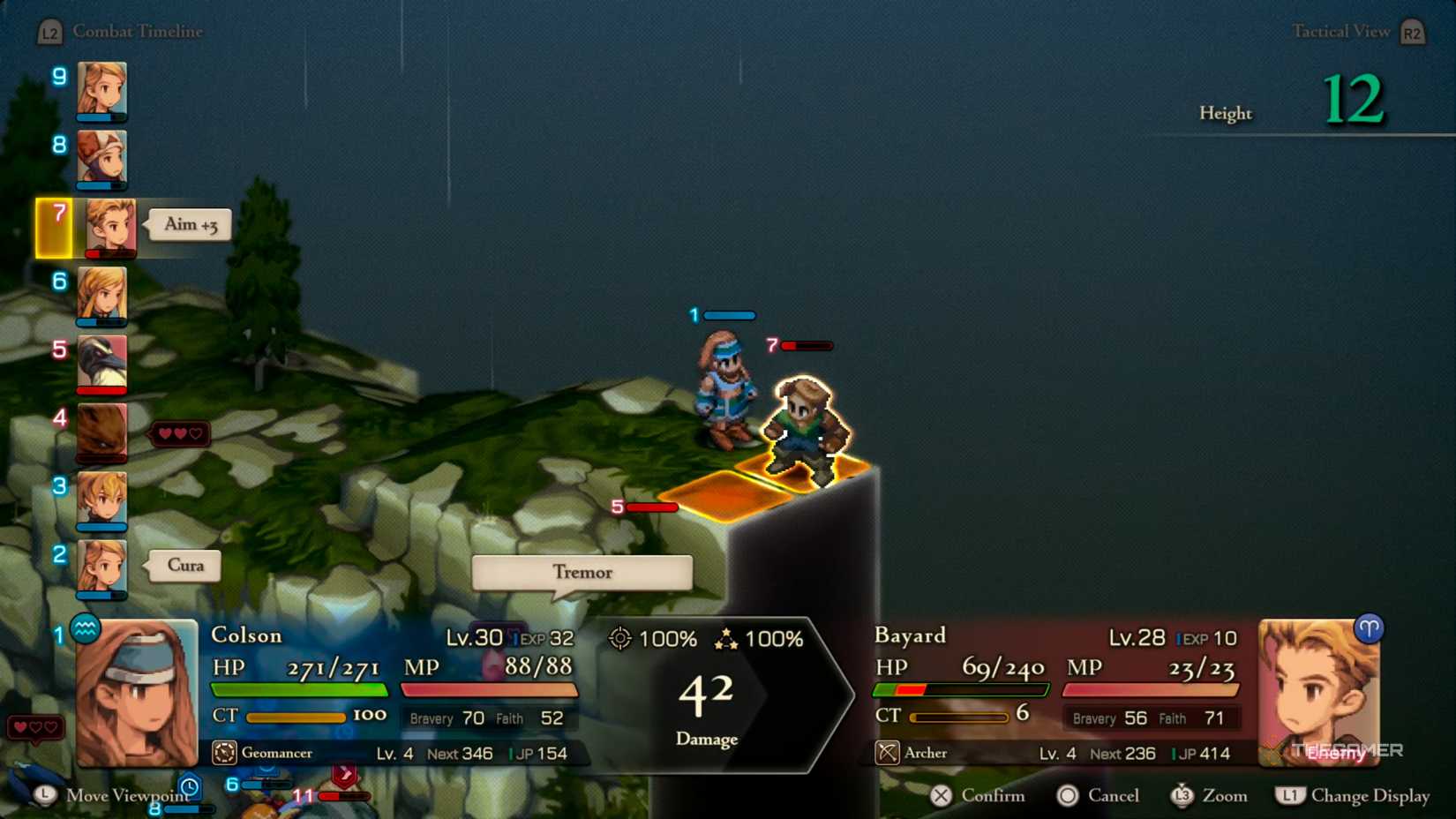 A Geomancer landing Tremor on an Archer for okay damage in Final Fantasy Tactics: The Ivalice Chronicles.