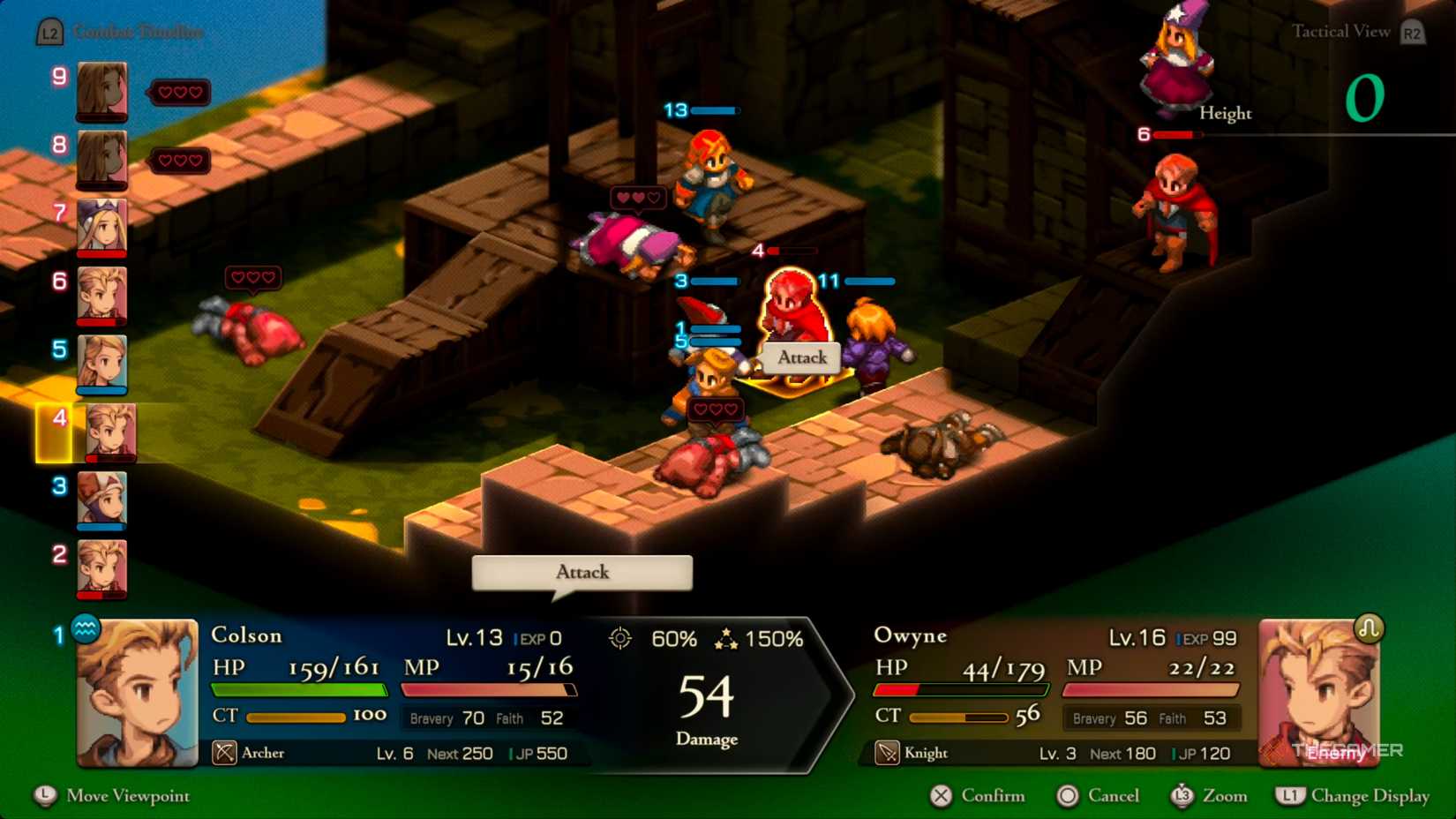 An Archer landing a KO shot on a Knight in Final Fantasy Tactics: The Ivalice Chronicles.