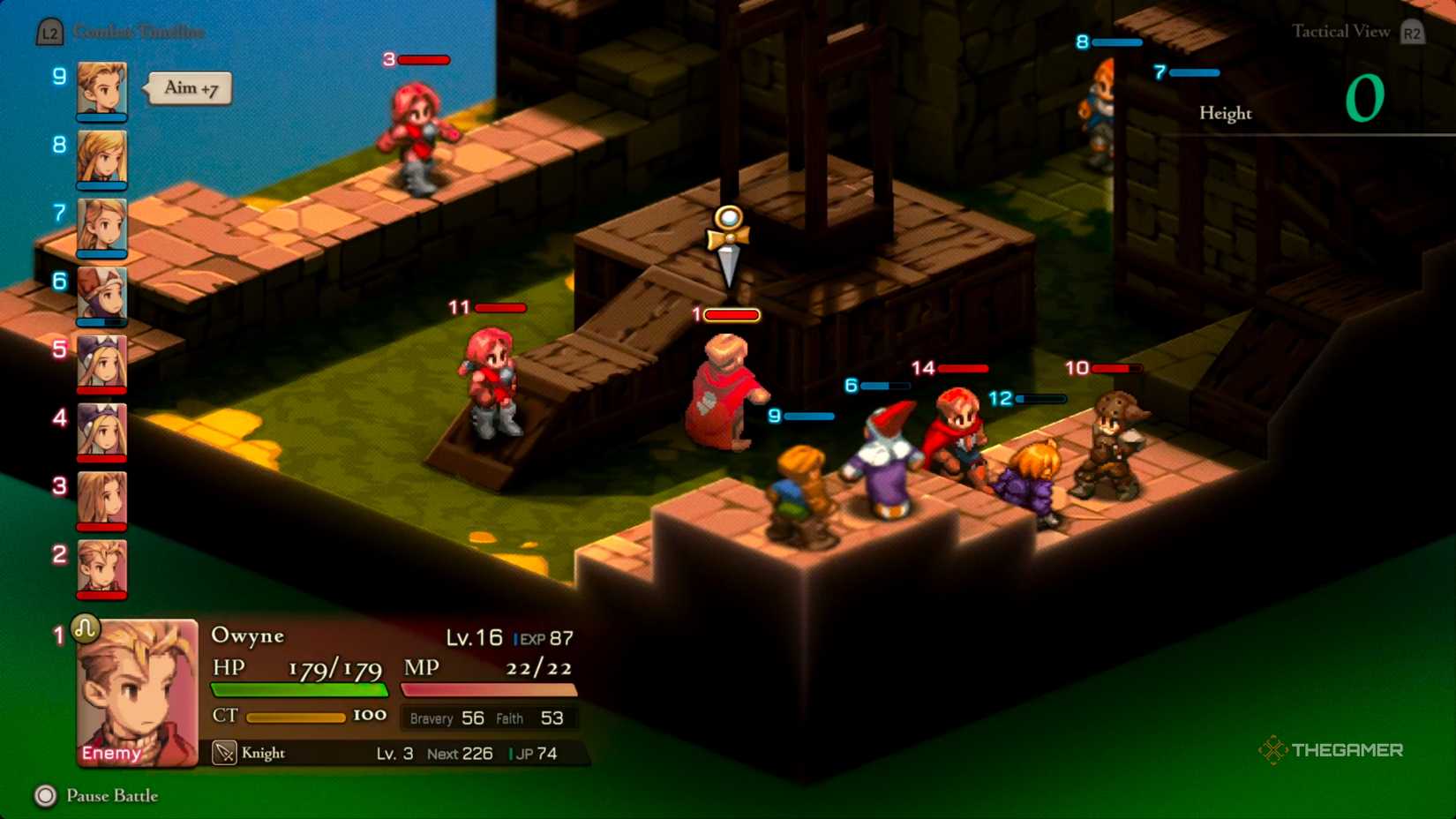 A Knight moving into the corner of the gallows' ramp before Waiting in Final Fantasy Tactics: The Ivalice Chronicles.