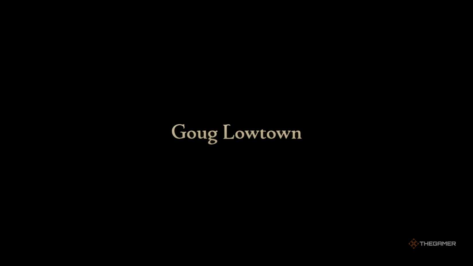 A title card showcasing the Goug Lowtown mission title in Final Fantasy Tactics: The Ivalice Chronicles.