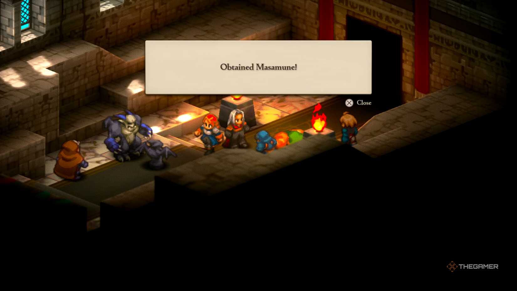 A Ninja stealing the Masamune katana from Elmdore in Final Fantasy Tactics: The Ivalice Chronicles.