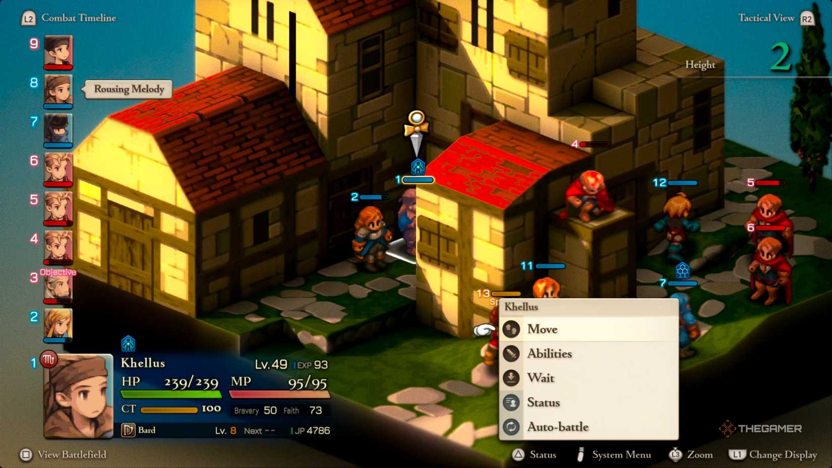 A Bard Waiting to continue playing their Rousing Melody song in Final Fantasy Tactics: The Ivalice Chronicles.