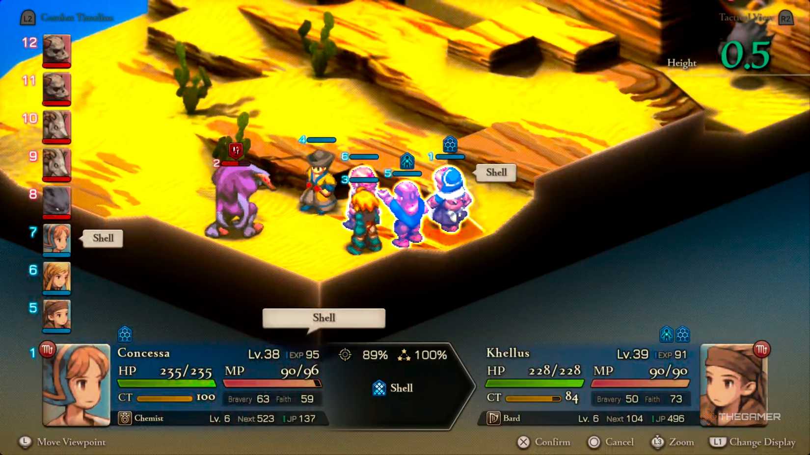 A Chemist casting Shell on a Bard, Agrias, and herself to protect from incoming Magick-based damage in Final Fantasy Tactics: The Ivalice Chronicles.