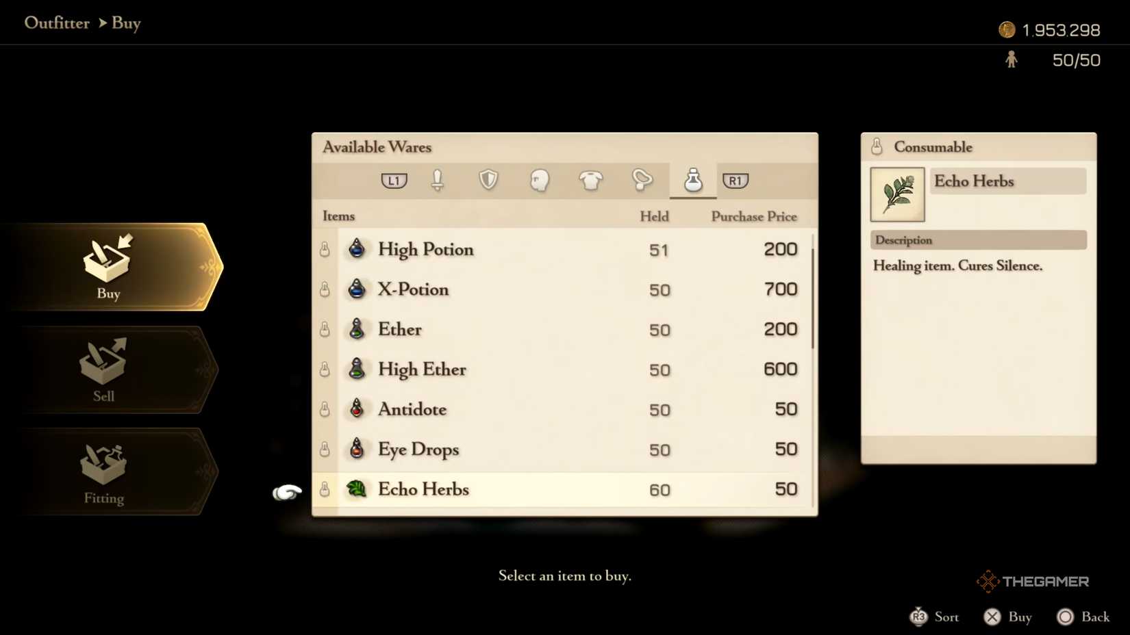 Purchase 50 of every Item in the Shop and still having 1,953,293 Gil left in Final Fantasy Tactics: The Ivalice Chronicles.