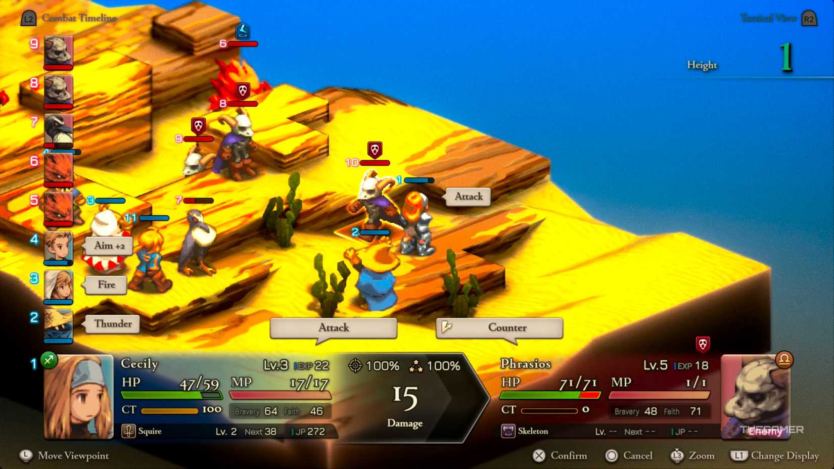 A generic Squire attacking a Skeleton for decent damage in Final Fantasy Tactics: The Ivalice Chronicles.